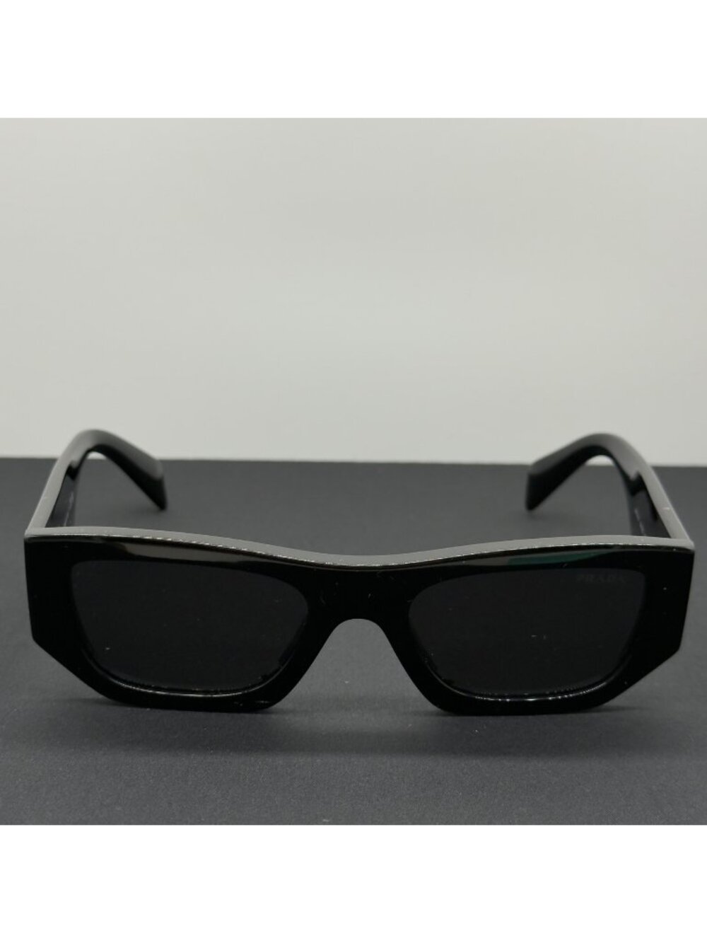 Prada Sunglasses SPRA01 16K O8Z Shiny Black Dark Grey Lenses READ